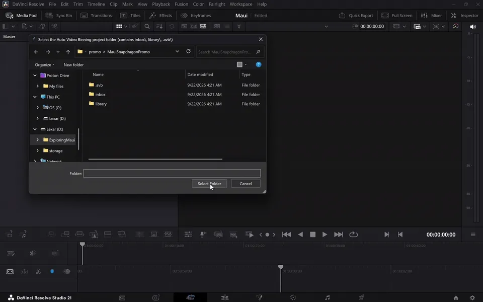 footage being organized in bins in realtime by local ai script in davinci resolve